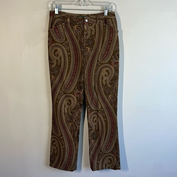 Lauren Ralph Lauren Bootcut Velvet Paisley Brown Pants Size 4 - Picture 1 of 11